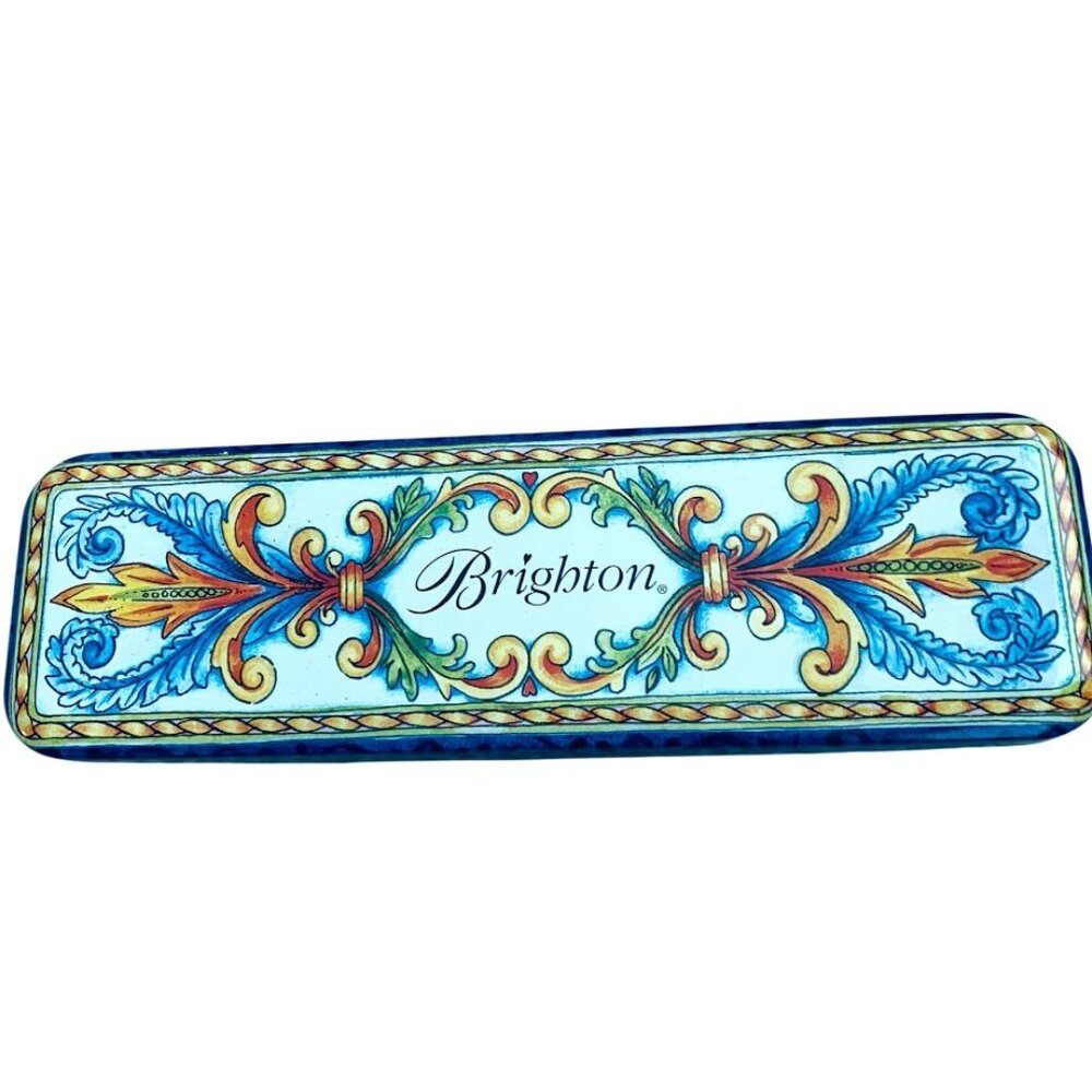 1.  Brighton Decorative Watch Tin Box  With Colorful Scroll Design